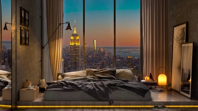 傍晚都市雨天房间