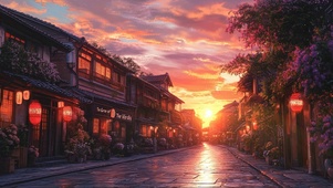 古城的浪漫晚霞落日