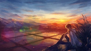 唯美动漫夕阳田地