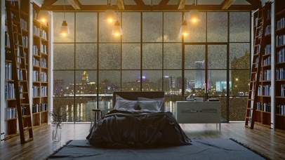 城市夜晚玻璃雨滴