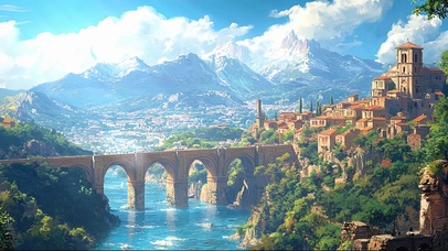 蓝天阳光欧式古城大桥