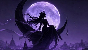 紫月星空下的暗夜女神剪影