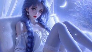 月光下的蓝发少女