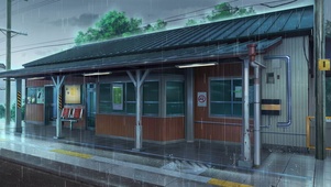 治愈车站台下雨插画