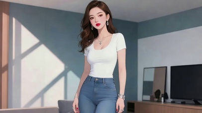 动漫风居家长发美女2