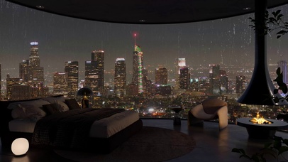 都市全景雨天房间