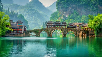 山水古桥美丽风景