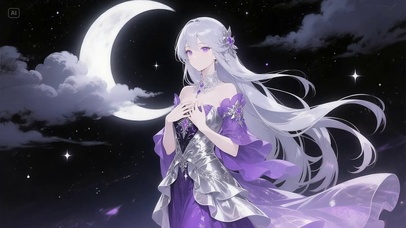 星空与月亮少女伴舞4K动态壁纸