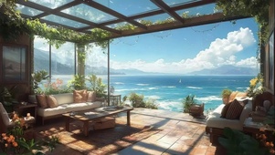 海边阳光舒适客厅阳台