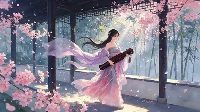 花廊执琴古风少女