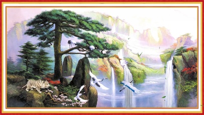 水墨画壁画迎客松