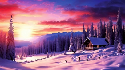 唯美东诶雪原小木屋