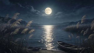 夜景树木河流