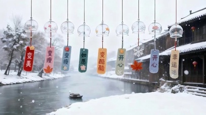 雪景树木小清新双屏