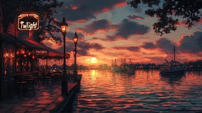 傍晚落日海边浪漫酒馆