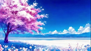 粉树蓝天
