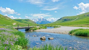 清新山野河流自然风景