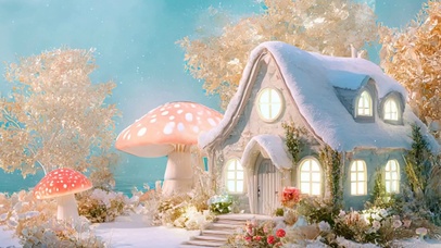 雪景海岛小屋带鱼屏