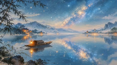 夜晚湖面小船