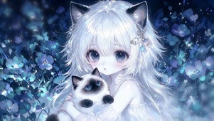 呆萌可爱抱猫萝莉