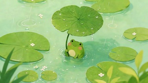 荷下避雨小青蛙