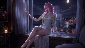 月夜窗边旗袍美少女