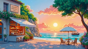 夕阳海景小店