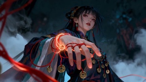 玄衣少女古风国韵国潮长发红线