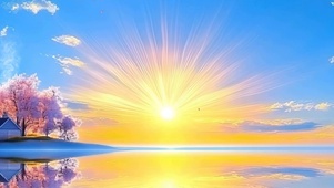 护眼蓝天白云樱花树木海景带鱼屏