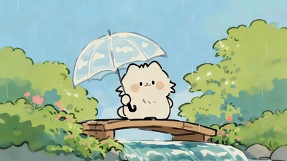 溪水木桥上猫咪