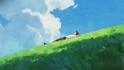 躺草看天空的少年