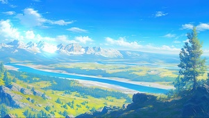 俯瞰蓝天草原河流