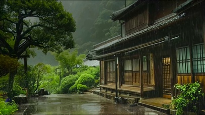 烟雨山间木屋