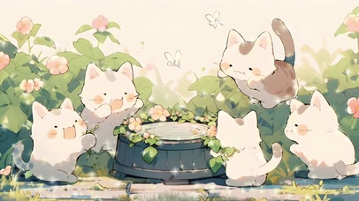 猫咪围坐抓蝴蝶