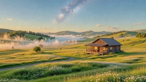星河下的草原木屋