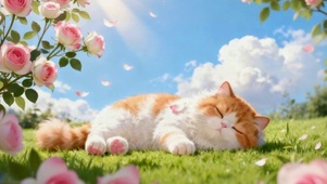 玫瑰园里的慵懒猫
