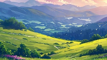 护眼晚霞花草树木带鱼屏