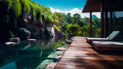 放松瀑布湖畔小屋