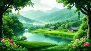 清新护眼治愈山间村落