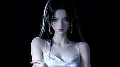 清冷蓝眼黑发白裙美少女