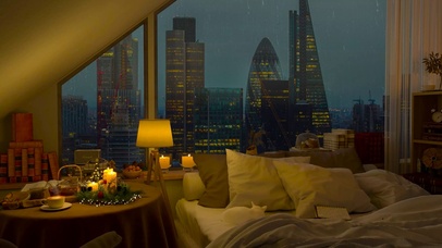 温馨的雨天都市房间