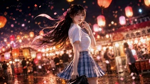 夜市孔明灯JK美少女