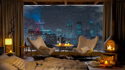 温馨雪天壁炉都市房间