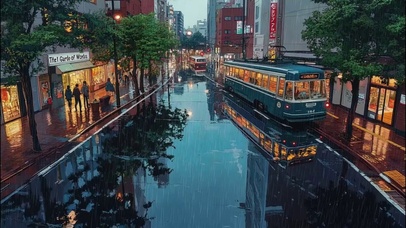城市雨夜傍晚街道风景