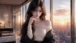 落日窗边氛围感美女