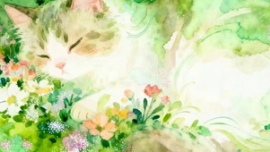 护眼小清新猫咪带鱼屏