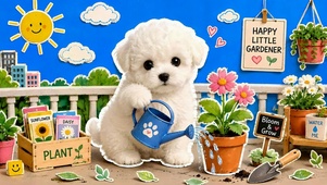 快乐小园丁可爱比熊犬