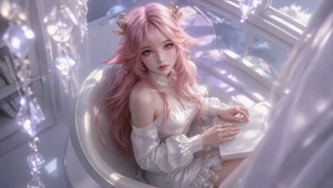 粉发窗边阅读少女八重神子