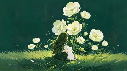 鲜花女孩猫咪