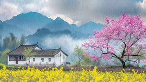 油菜花田细雨